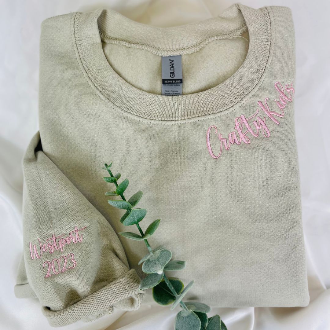 Custom Embroidered Sweatshirt with Roman Numeral Date Sleeve Personalization