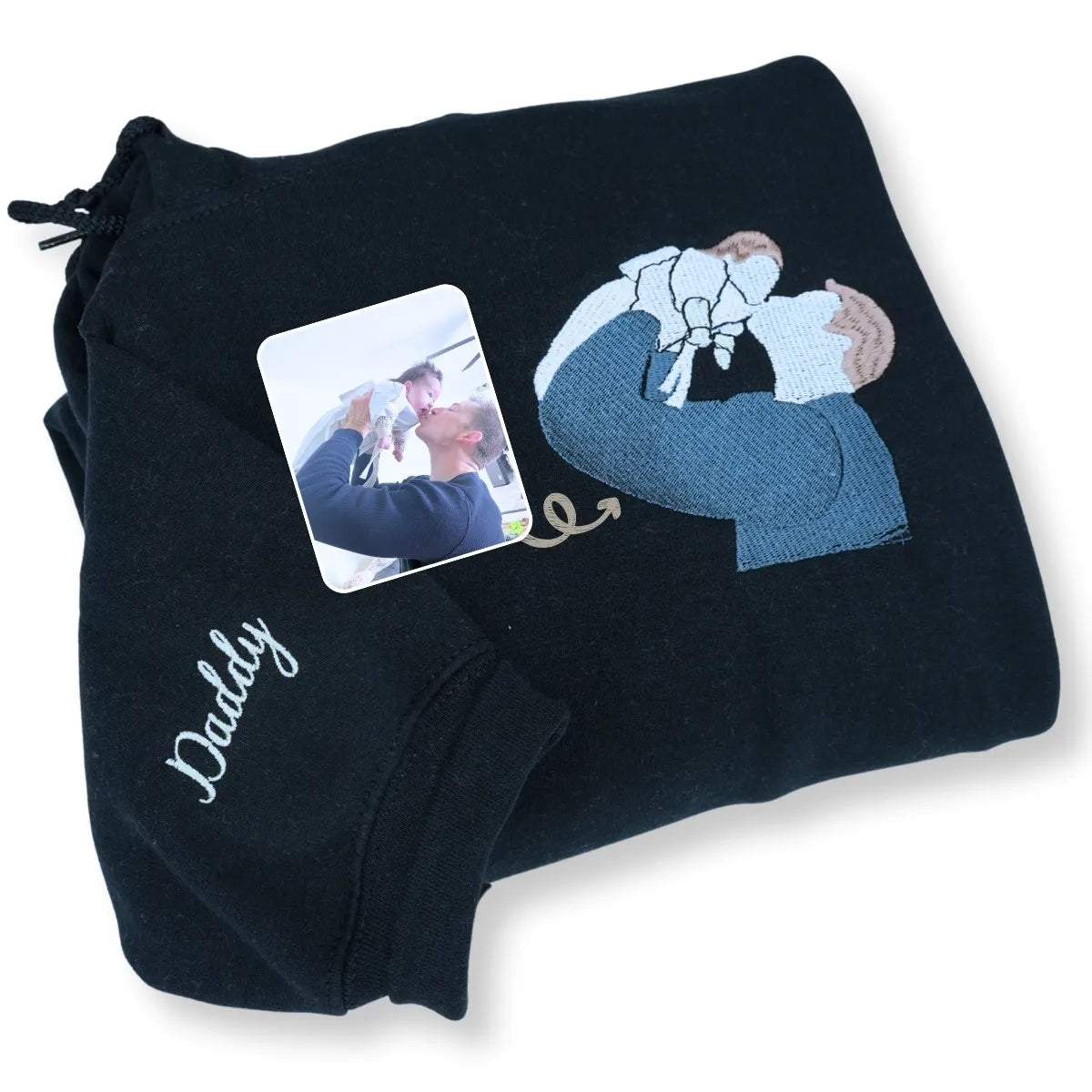 Custom Father and Child Portrait Embroidered Hoodie - Personalized Dad Gift