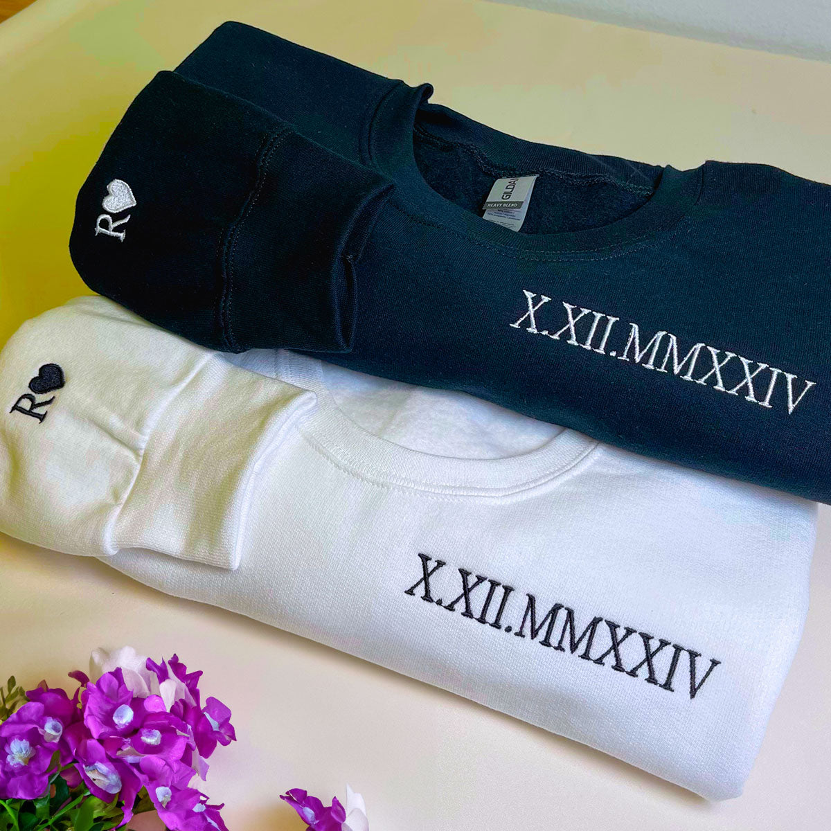 Personalized Anniversary Year Embroidered Hoodie - Unique Matching Couples Gift