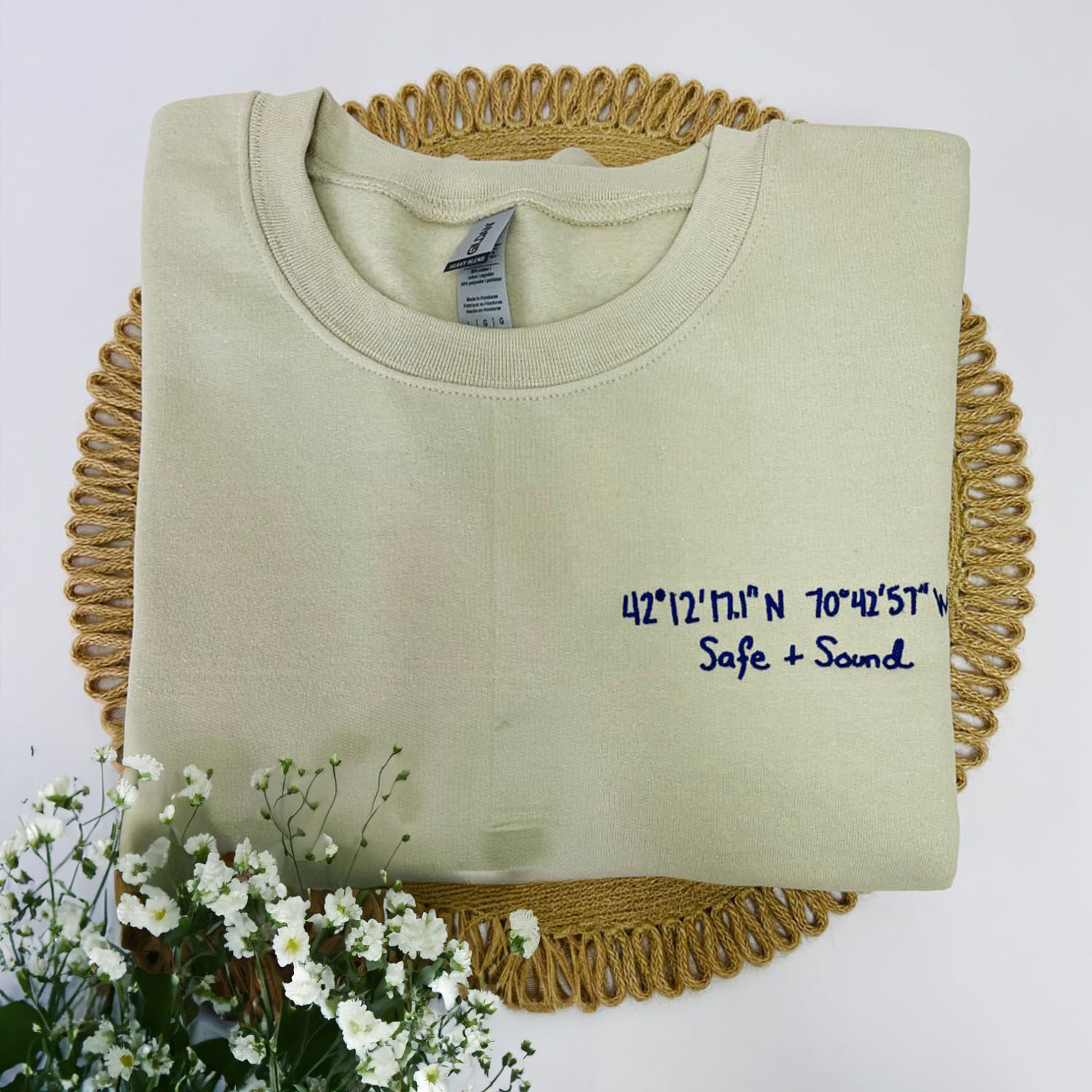 Custom Latitude Longitude Embroidered Sweatshirt or Hoodie