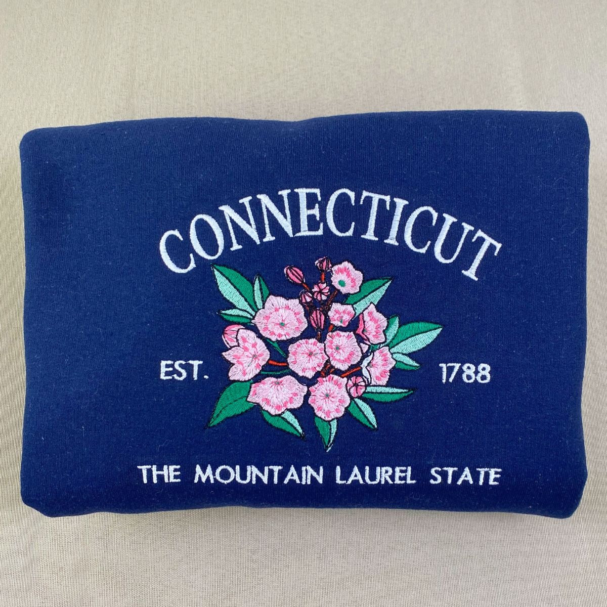 Connecticut State Embroidered Mountain Laurel Sweatshirt - Premium Quality